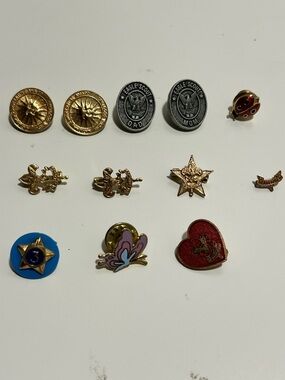 Assorted Vintage Enamel Pins - Gold, Red, Blue, Pink